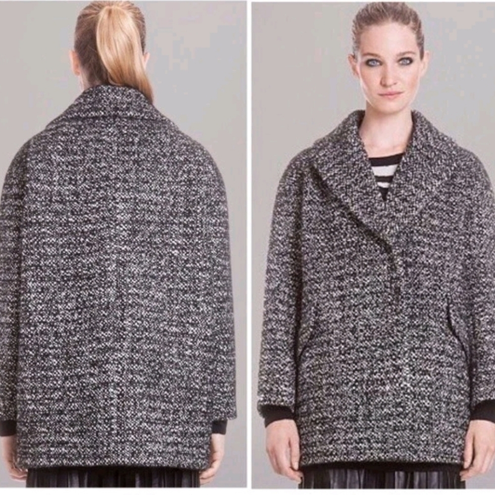 Sandro Wool Blend Boucle Chic Black and White Coat Size 36 Gorgeous $795